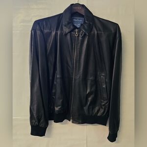 Faconnable Black Leather Bomber Jacket